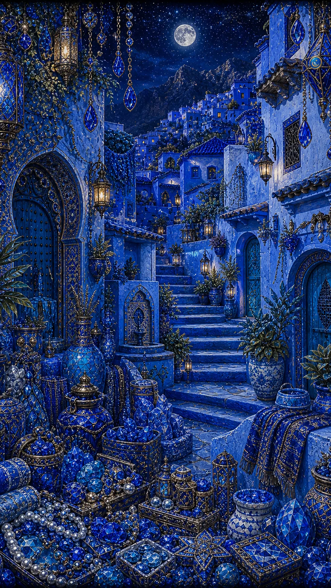 モロッコ・シャウエンの青い路地を描いたBLUE COIN作品