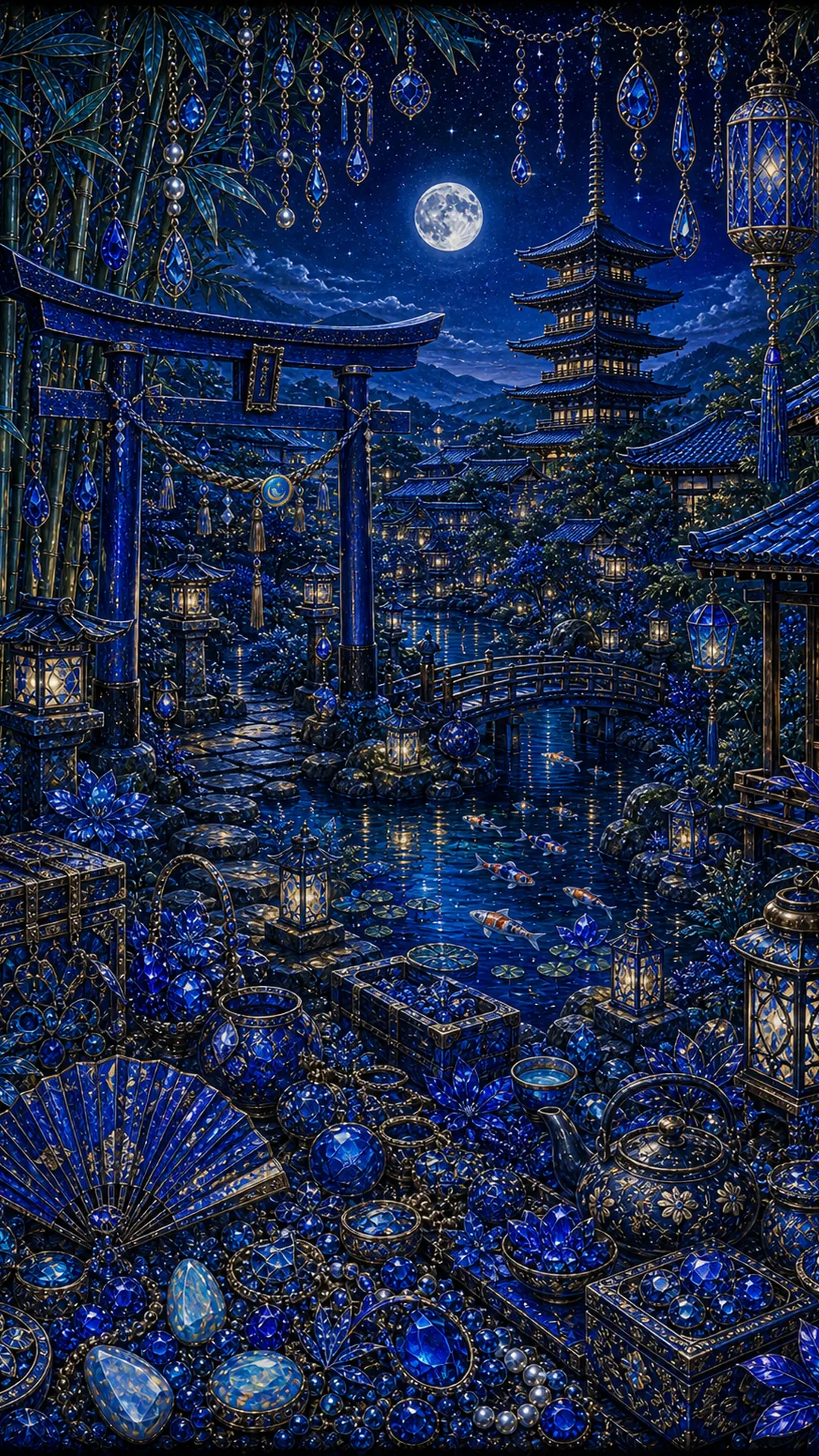 京都・夜の社と五重塔を描いたBLUE COIN作品