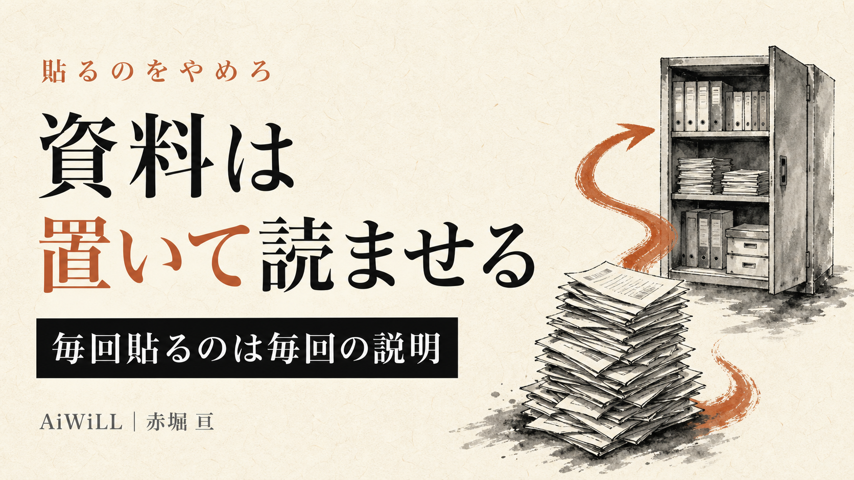資料は置いて読ませる。毎回貼るのは毎回の説明