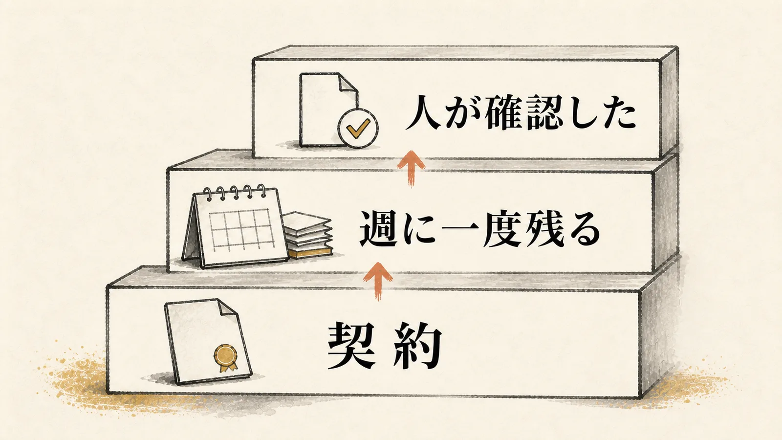 観測の3層。契約、週に一度残る、人が確認した